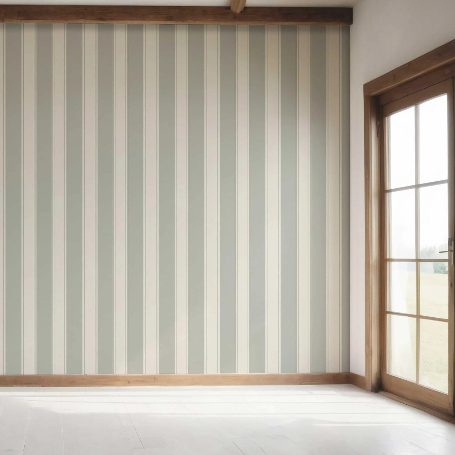 Neutral Geometric Striped Bedroom Wallpaper (Sage Grey)