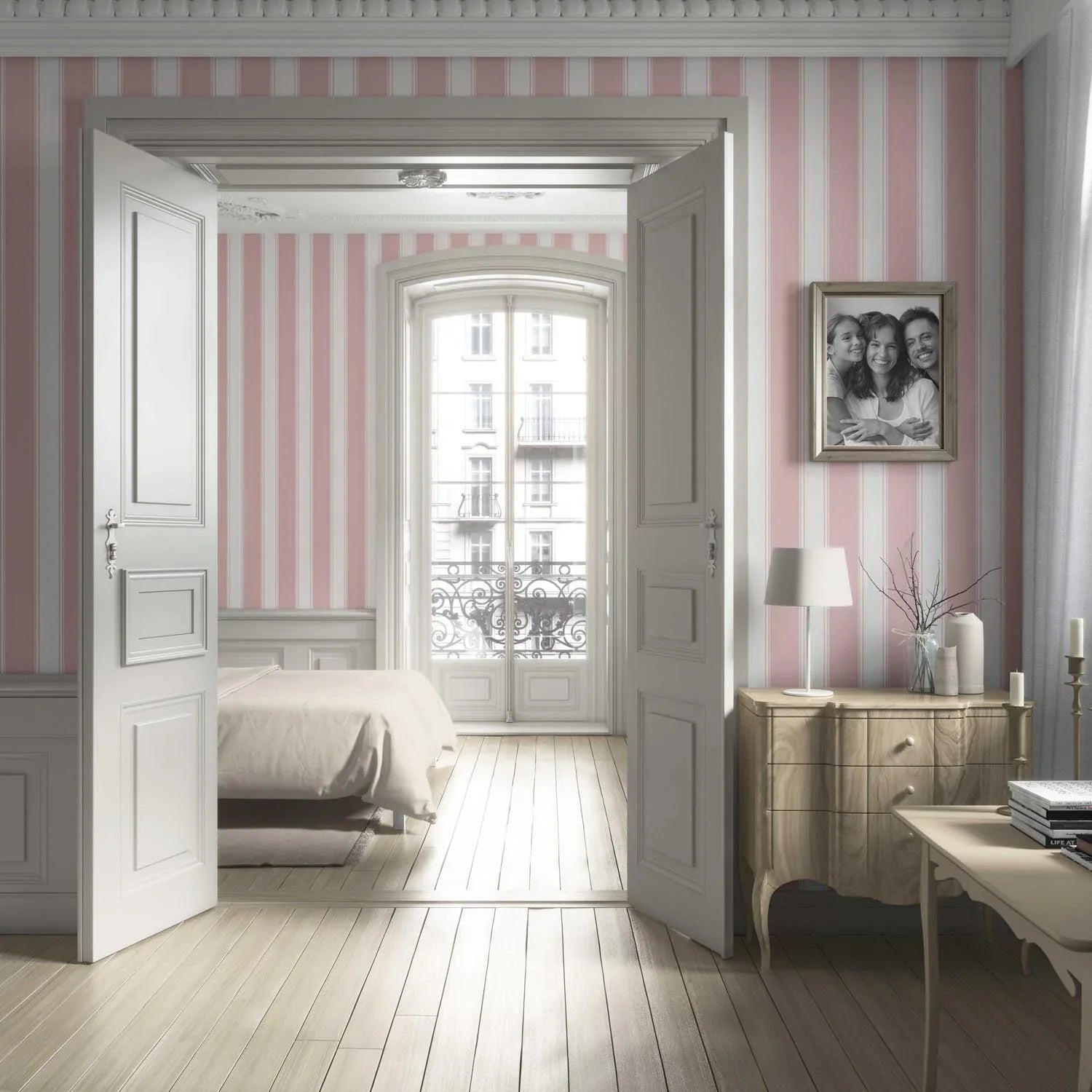 Geometric Striped Living Room Wallpaper (Pink)