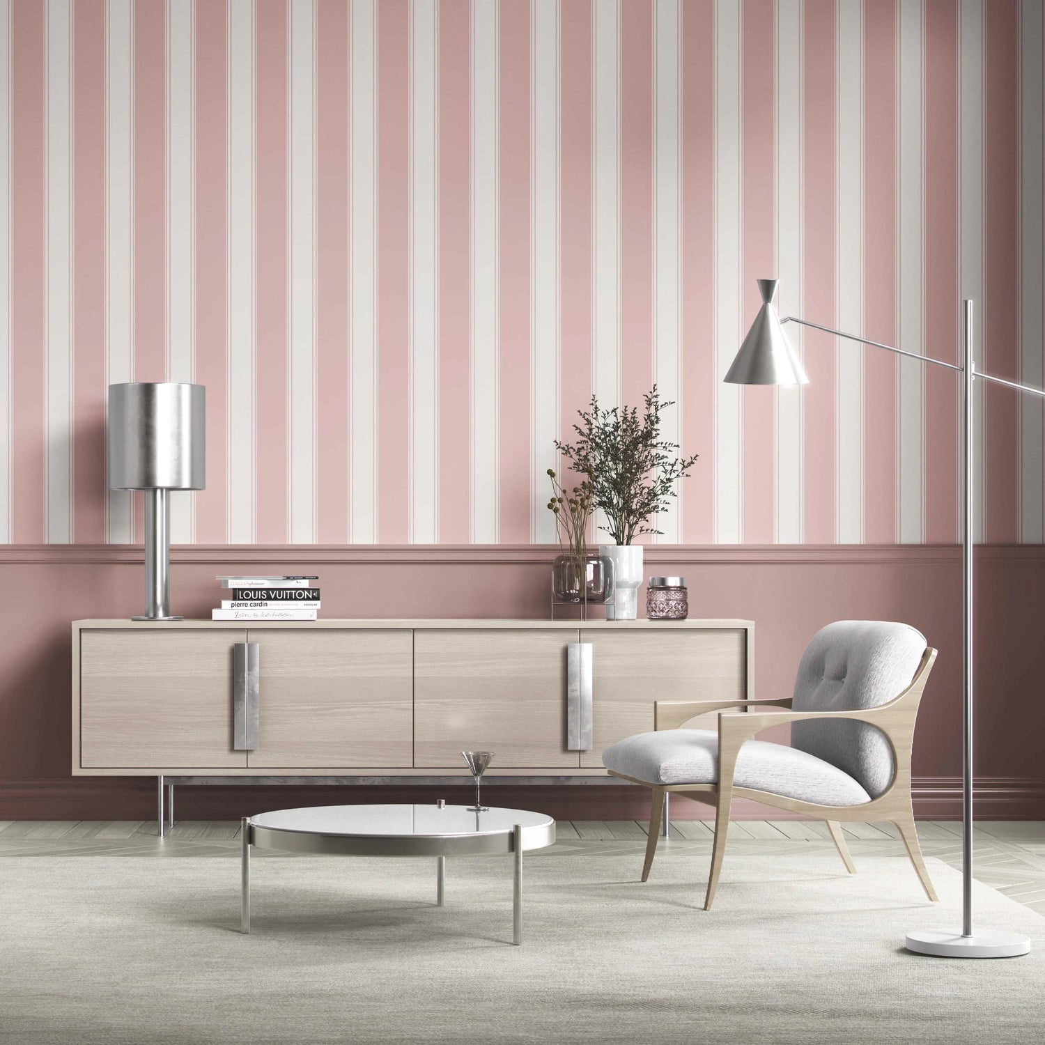 Geometric Striped Shower Toilet Wallpaper (Pink)