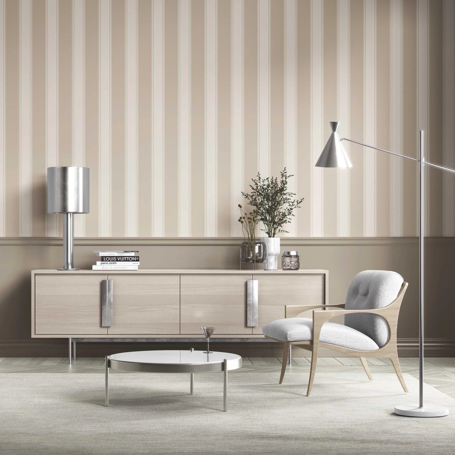 Neutral Geometric Striped Kitchen Wallpaper (Beige/ Taupe)