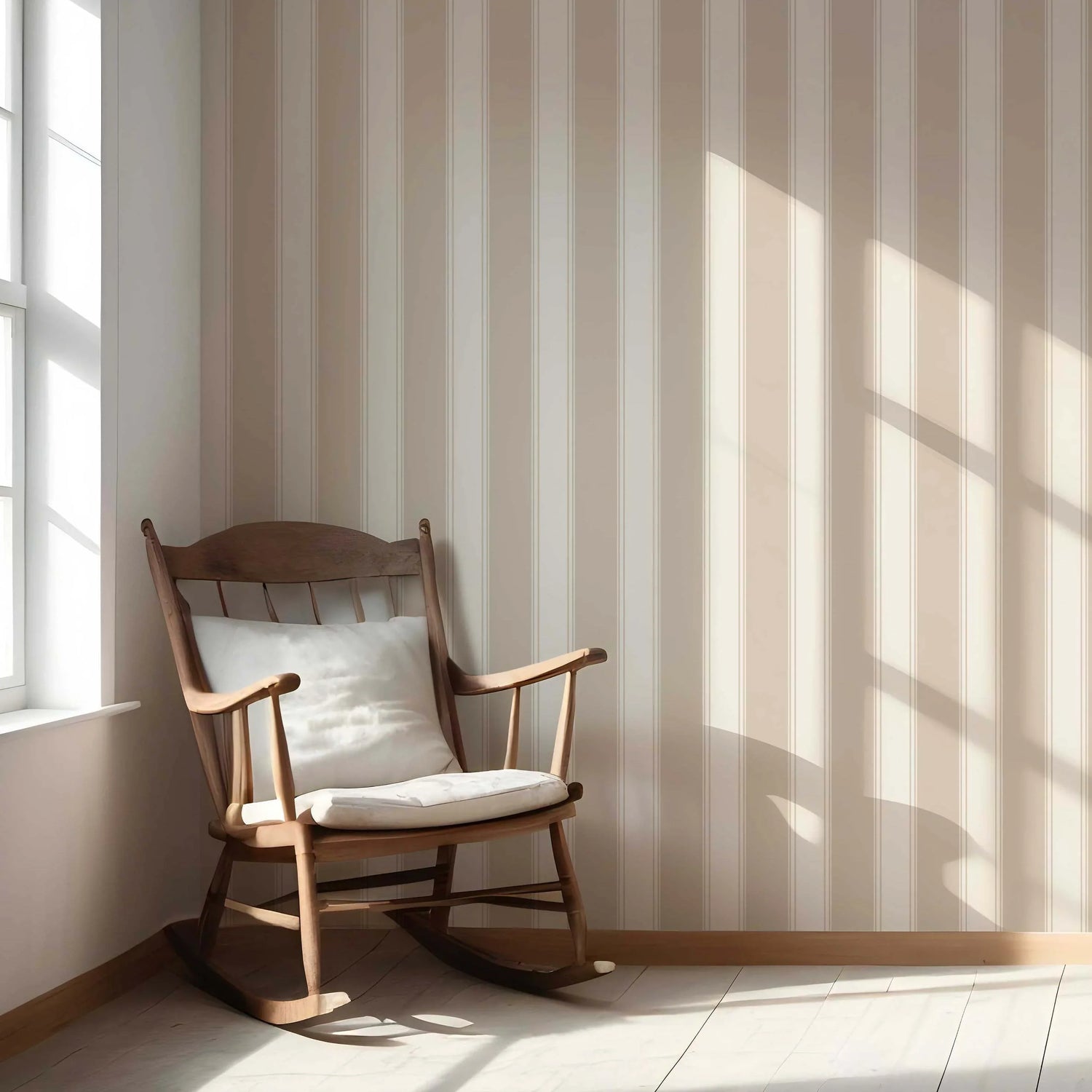 Neutral Geometric Striped Nursery Wallpaper (Beige/ Taupe)