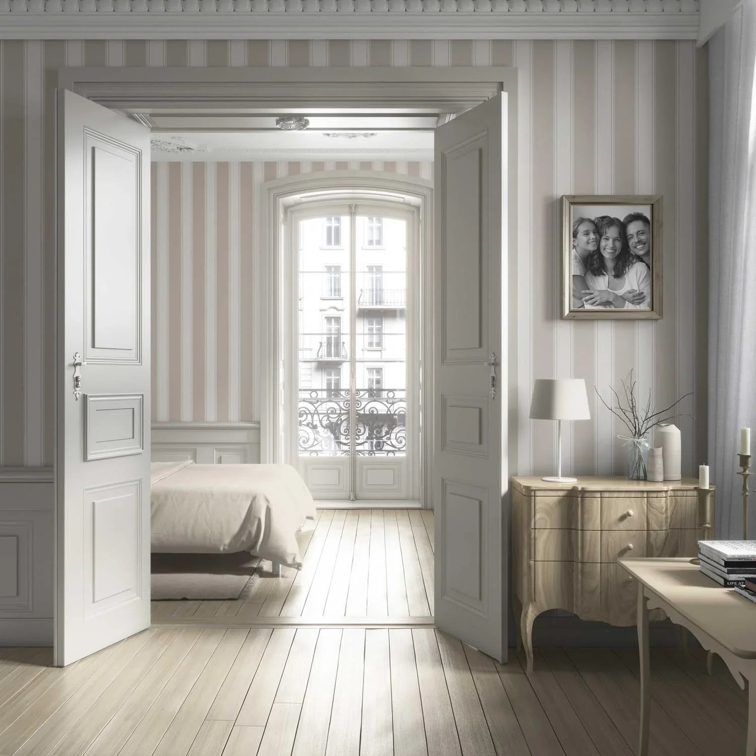 Neutral Geometric Striped Living Room Wallpaper (Greige/ Taupe/ Warm Grey)