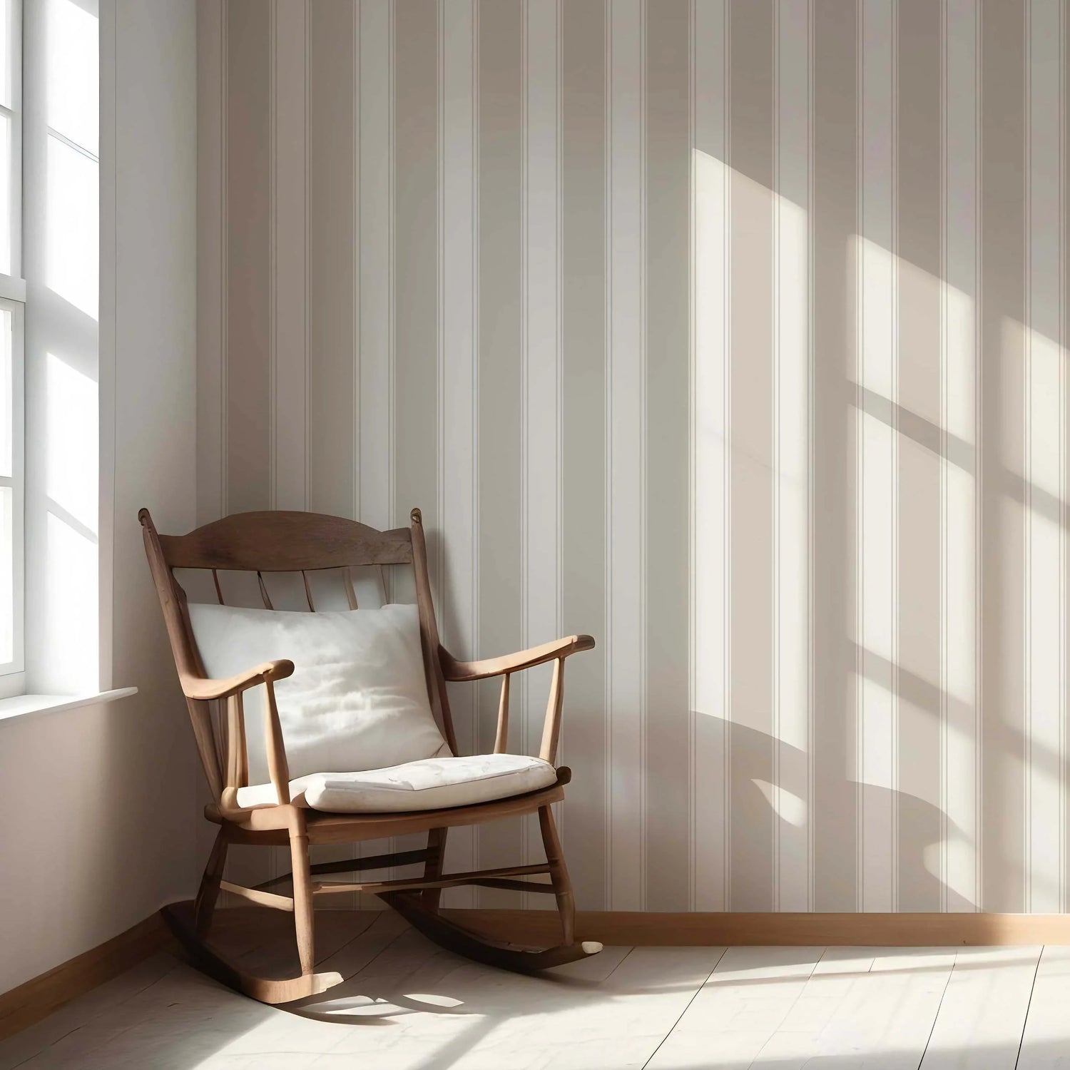 Neutral Geometric Striped Nursery Wallpaper (Greige/ Taupe/ Warm Grey)