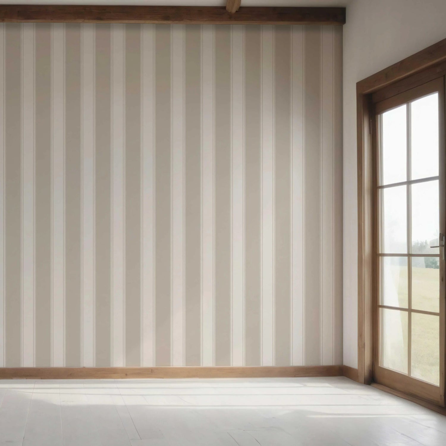 Neutral Geometric Striped Bedroom Wallpaper (Greige/ Taupe/ Warm Grey)