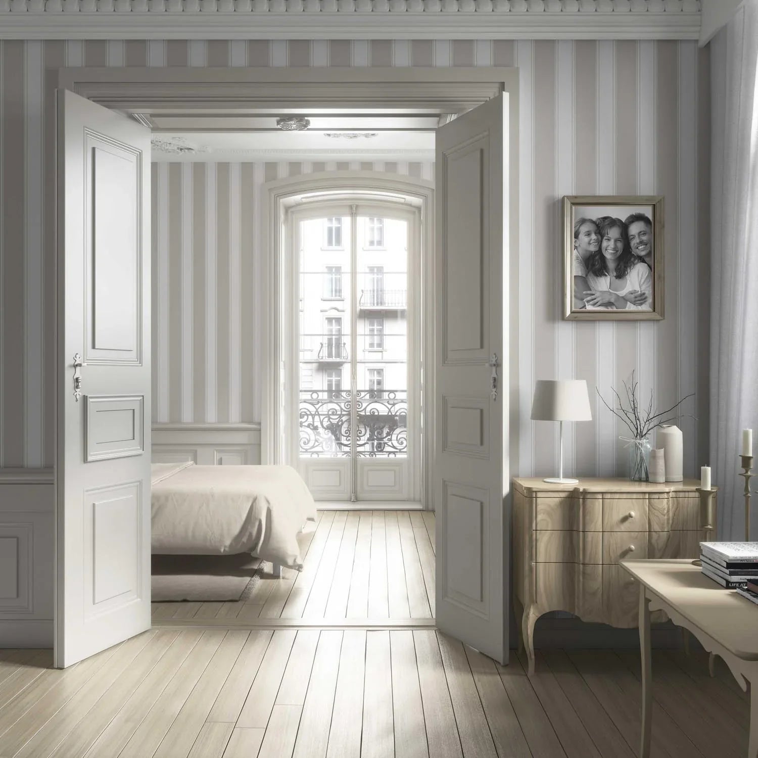 Neutral Geometric Striped Living Room Wallpaper (Greige/ Warm Grey)