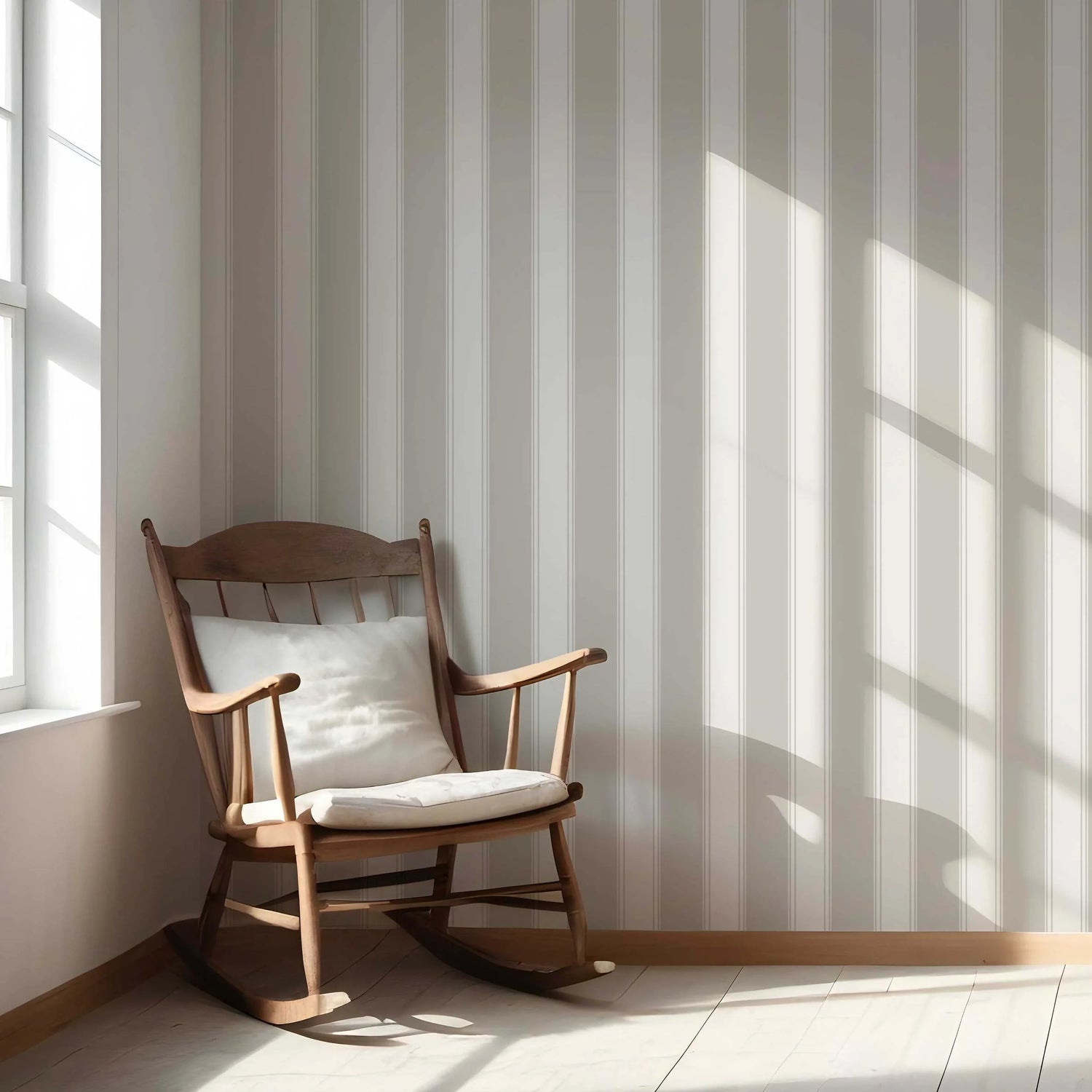 Neutral Geometric Striped Nursery Wallpaper (Greige/ Warm Grey)