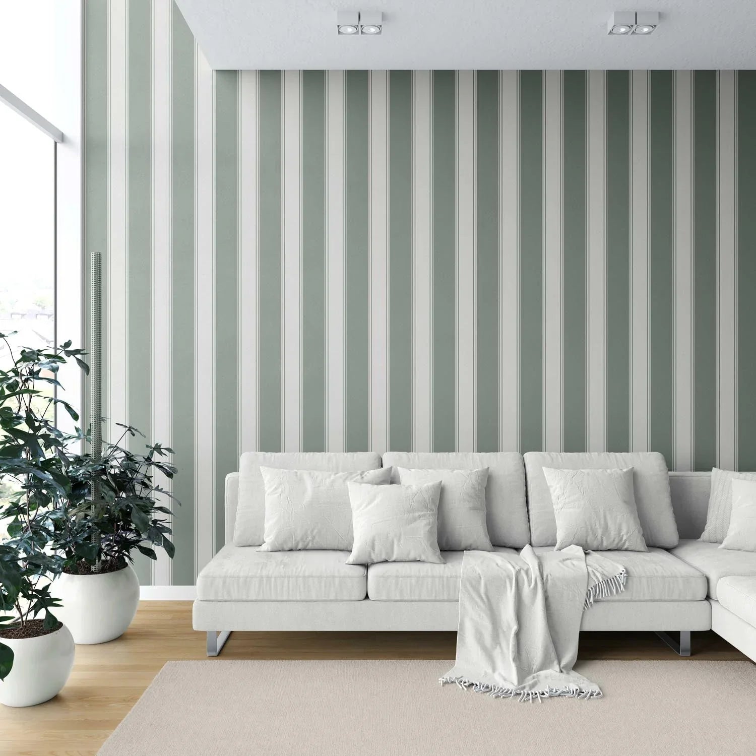 Geometric Striped Kitchen Wallpaper (Sage Green)