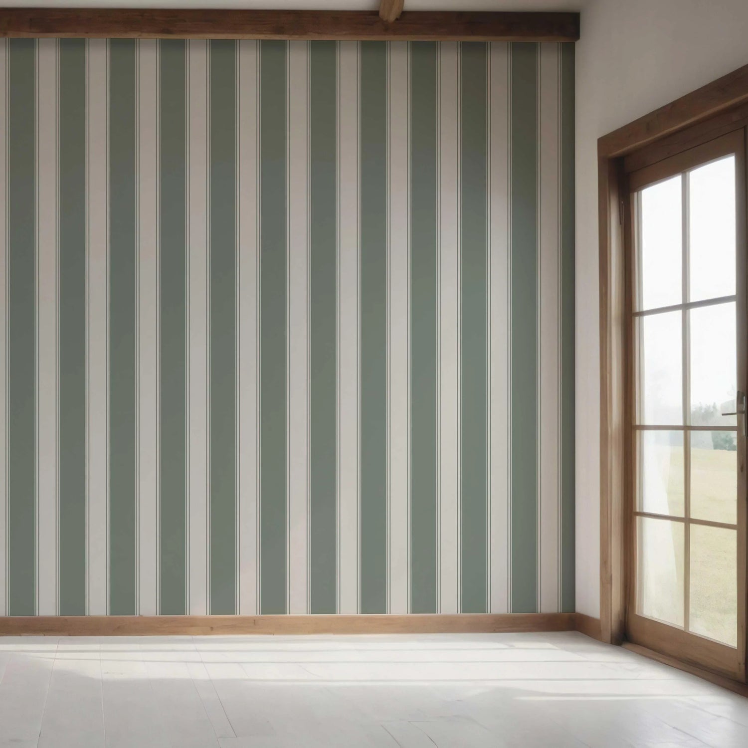 Geometric Striped Bedroom Wallpaper (Sage Green)