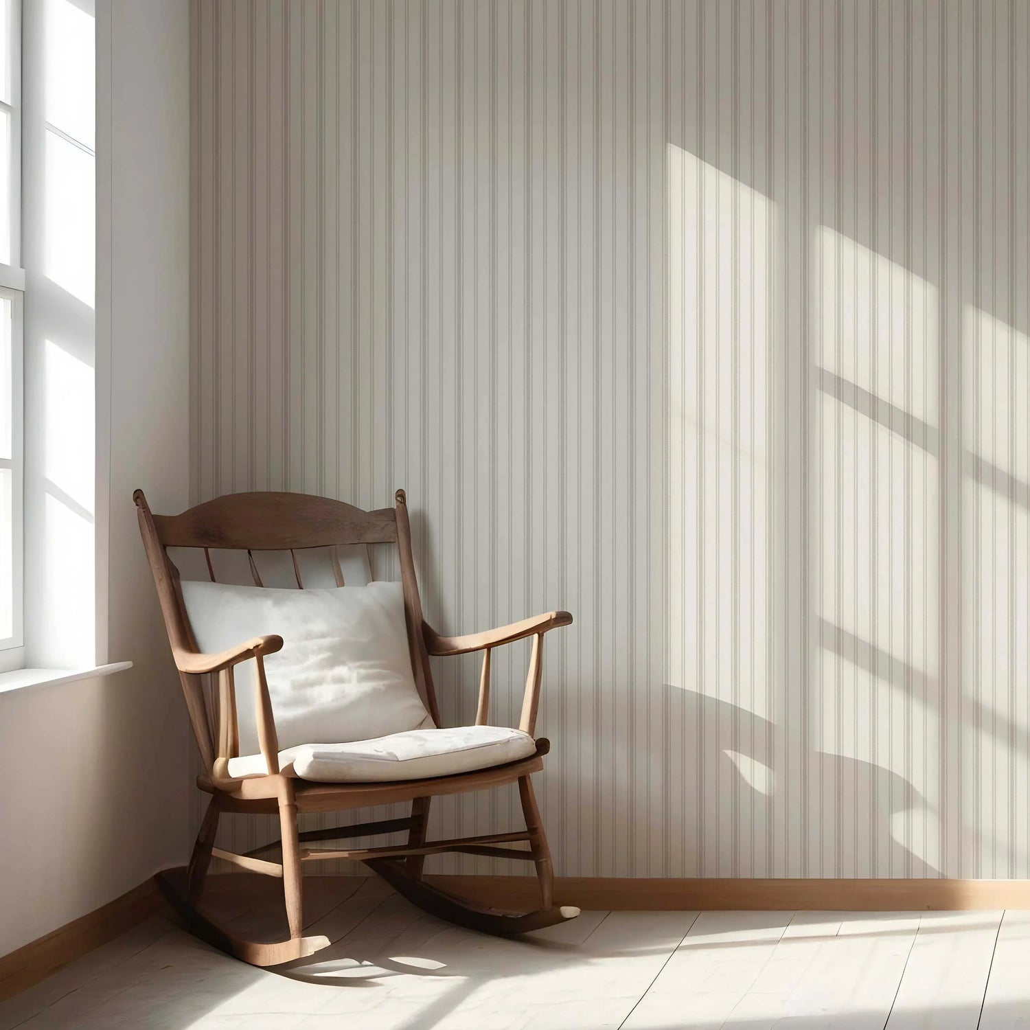 Neutral Geometric Striped Nursery Wallpaper (Cream/ Beige/ Grey)
