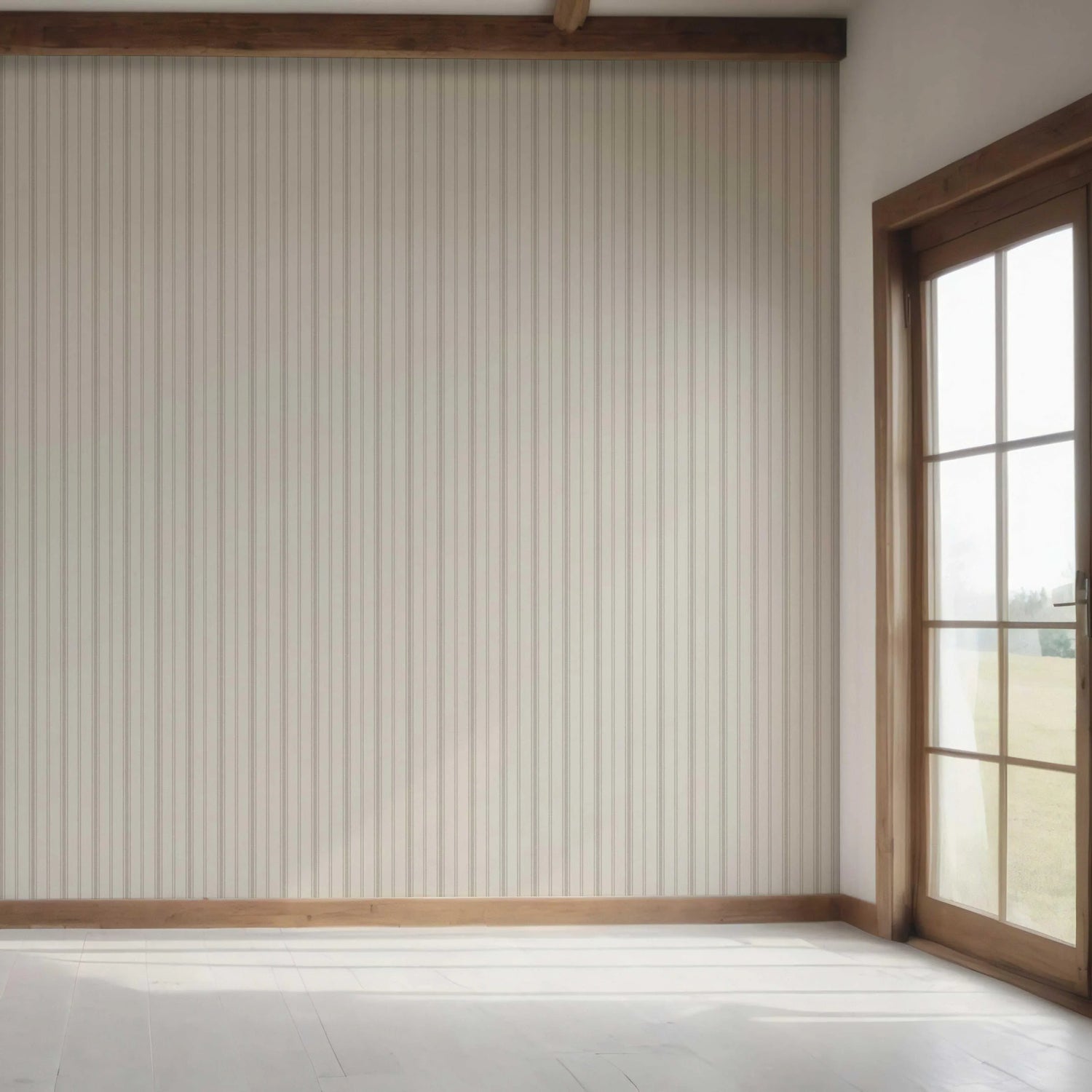Neutral Geometric Striped Bedroom Wallpaper (Cream/ Beige/ Grey)