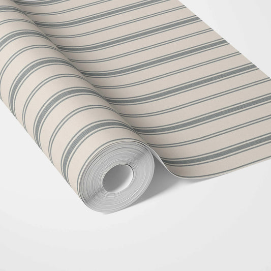 Neutral Geometric Striped Traditional Wallpaper (Ash Gray/ Cream)