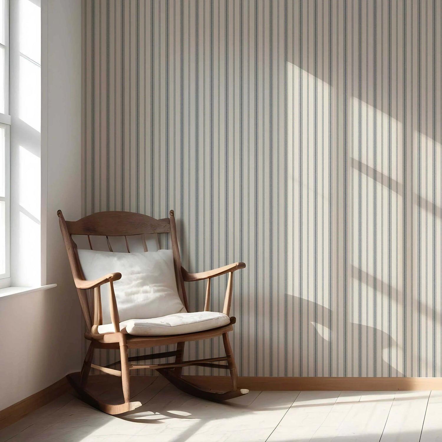 Neutral Geometric Striped Nursery Wallpaper (Ash Grey/ Cream)