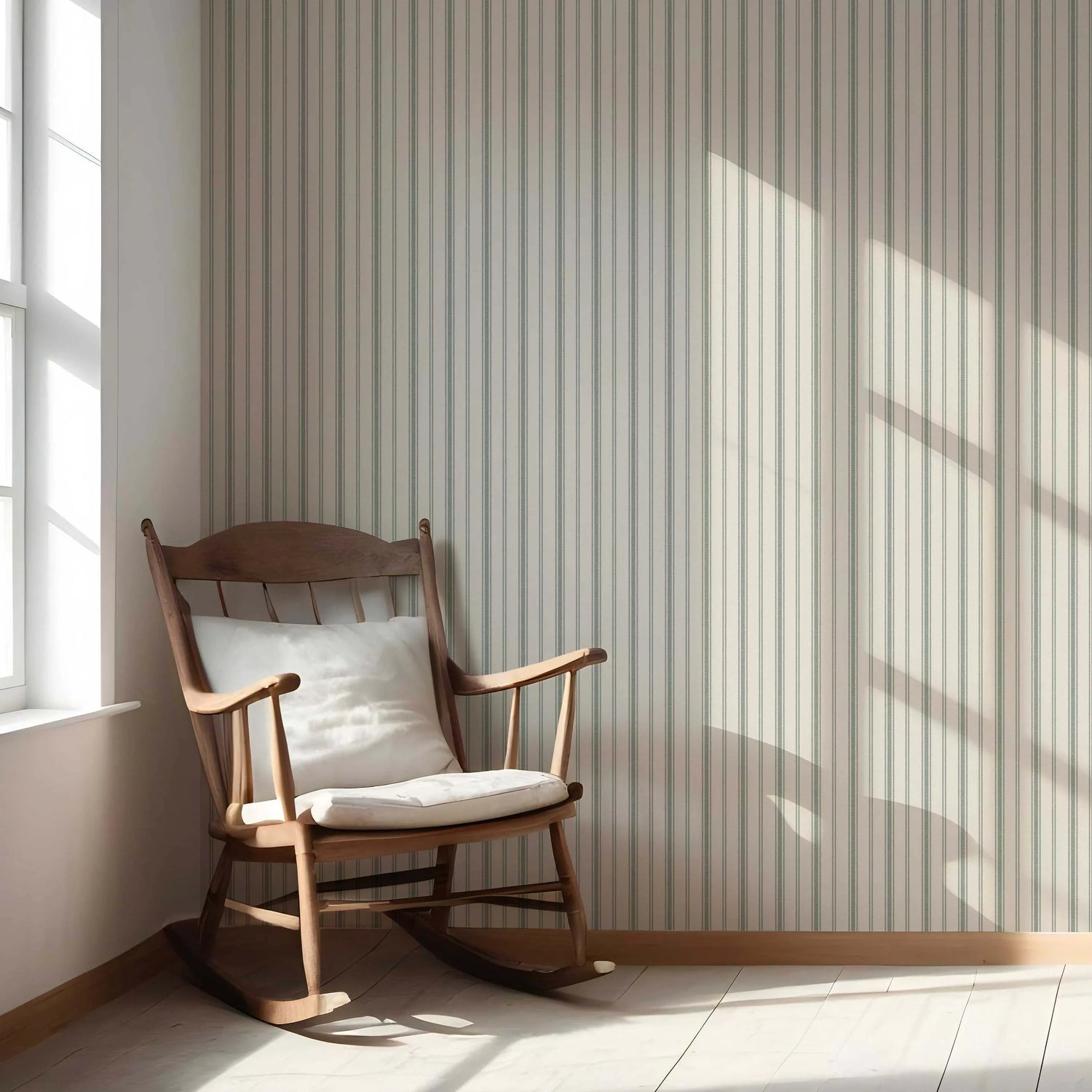 Geometric Striped Nursery Wallpaper (Sage Green/ Cream)