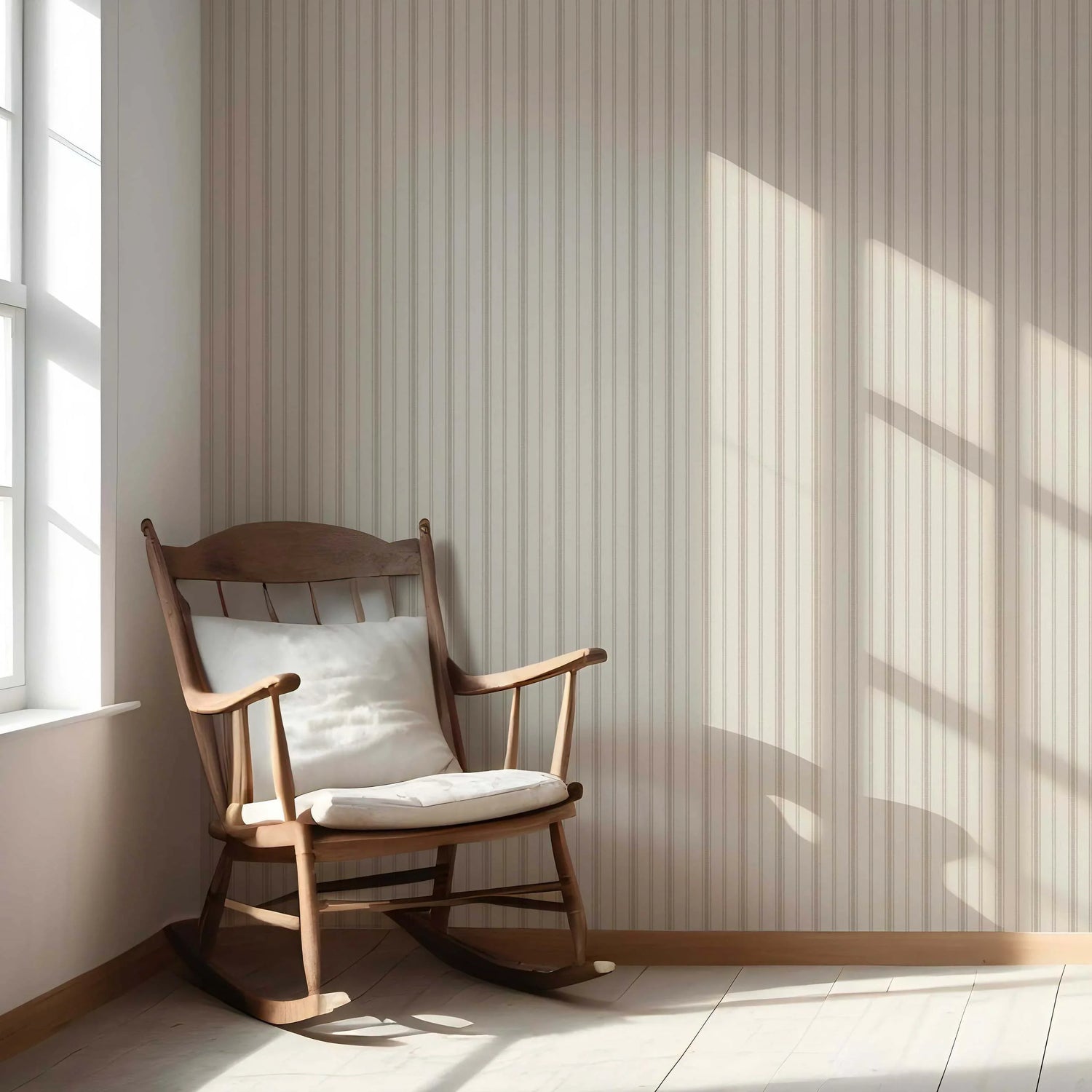 Neutral Geometric Striped Nursery Wallpaper (Beige/ Greige/ Taupe)