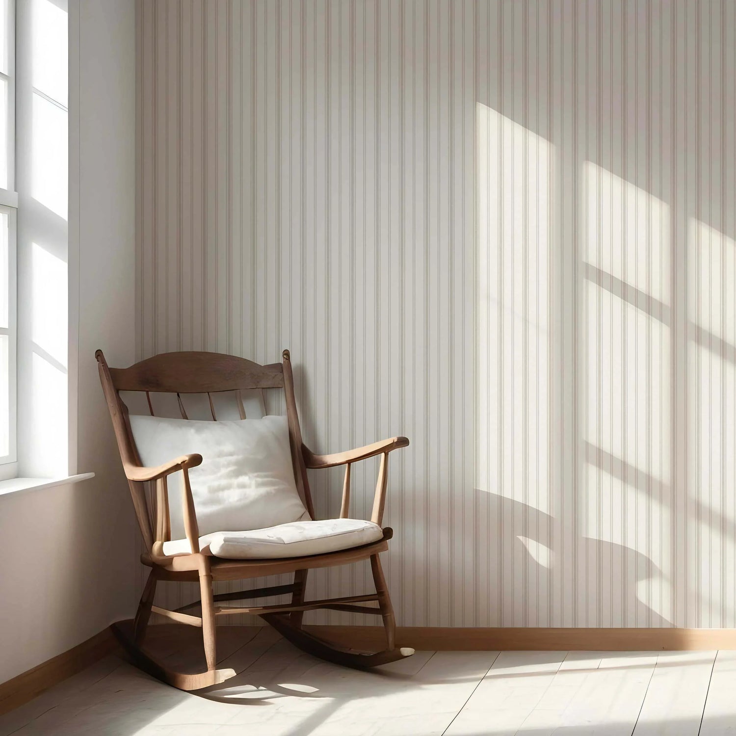 Neutral Geometric Striped Nursery Wallpaper (Greige/ Taupe Grey)