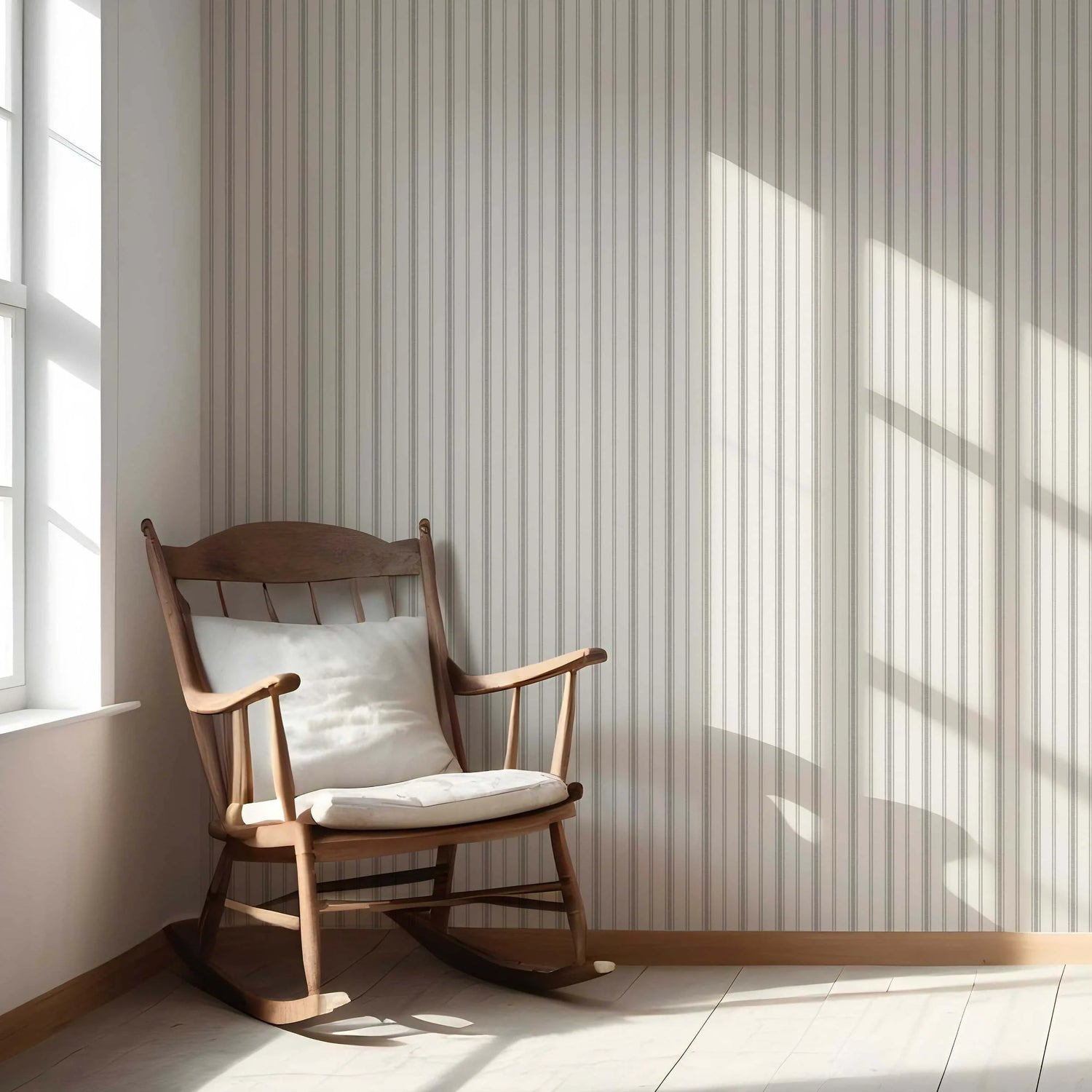Neutral Geometric Striped Nursery Wallpaper (Stone Grey/ Cream)