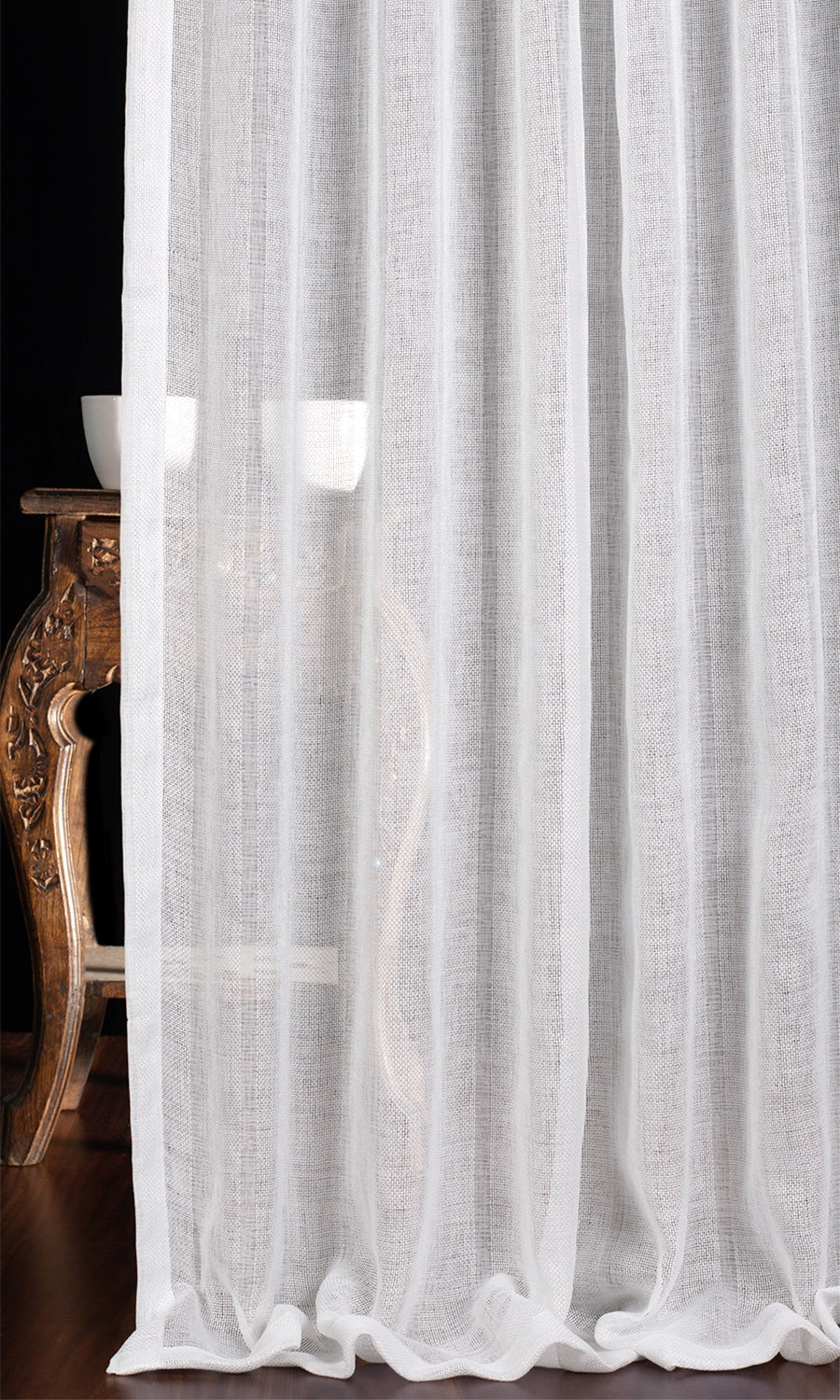 Textured Striped Sheer Home Textile Fabric Material By the Metre (White)
