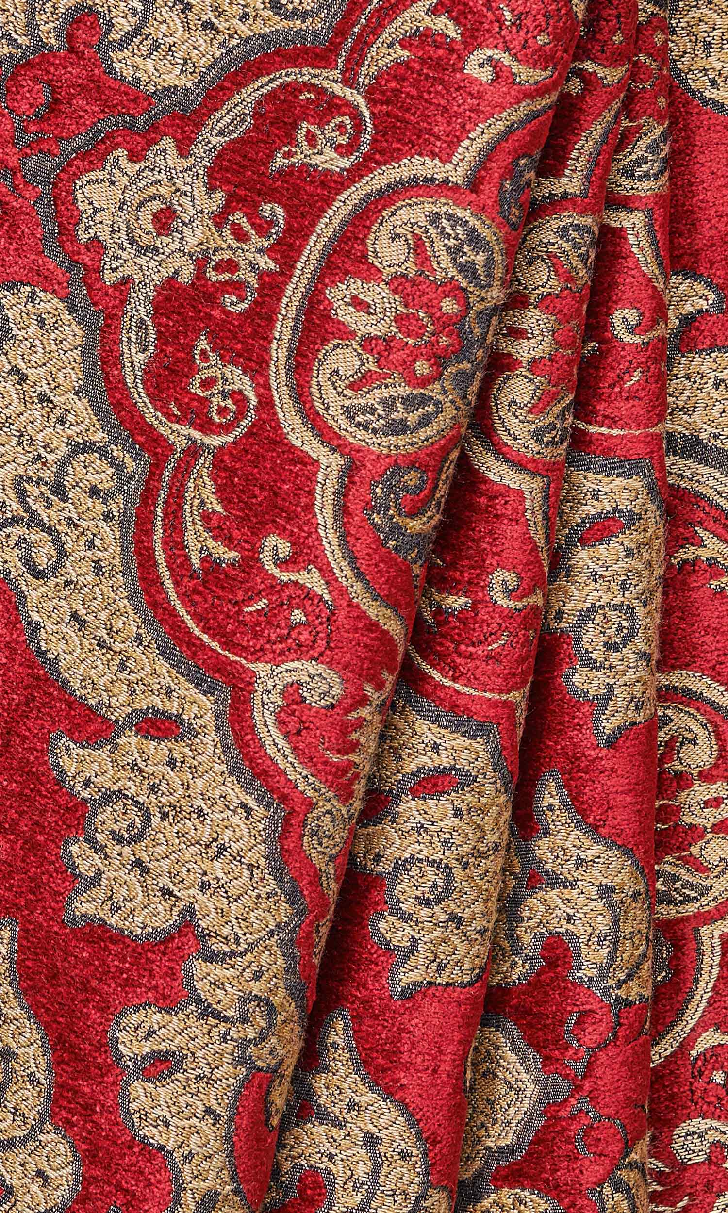 Damask Velvet Window Treatments Fabric Sample (Beige/ Brown/ Red)