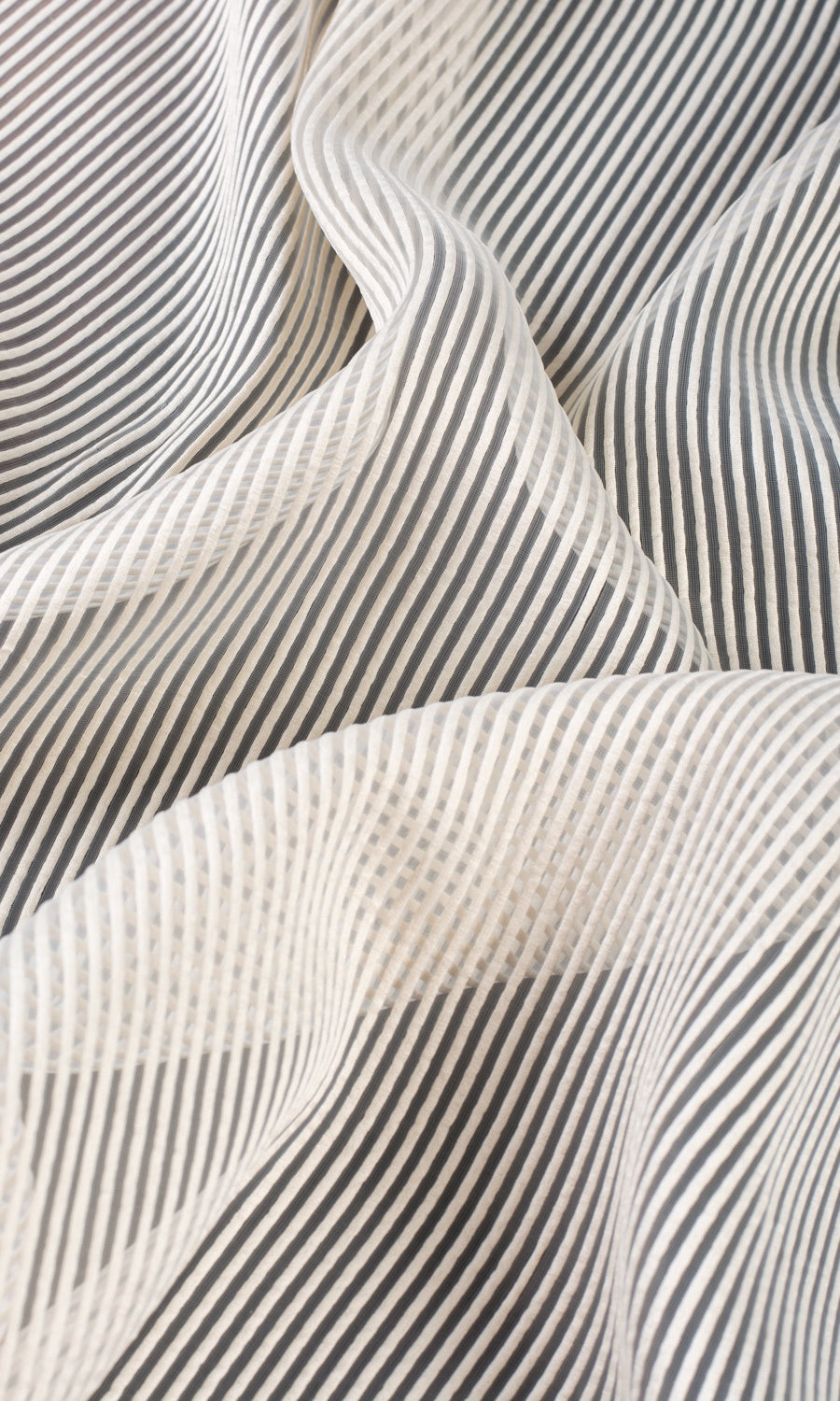 Striped Sheer Window Treatments Fabric By the Metre (Pale Beige/ Ivory)