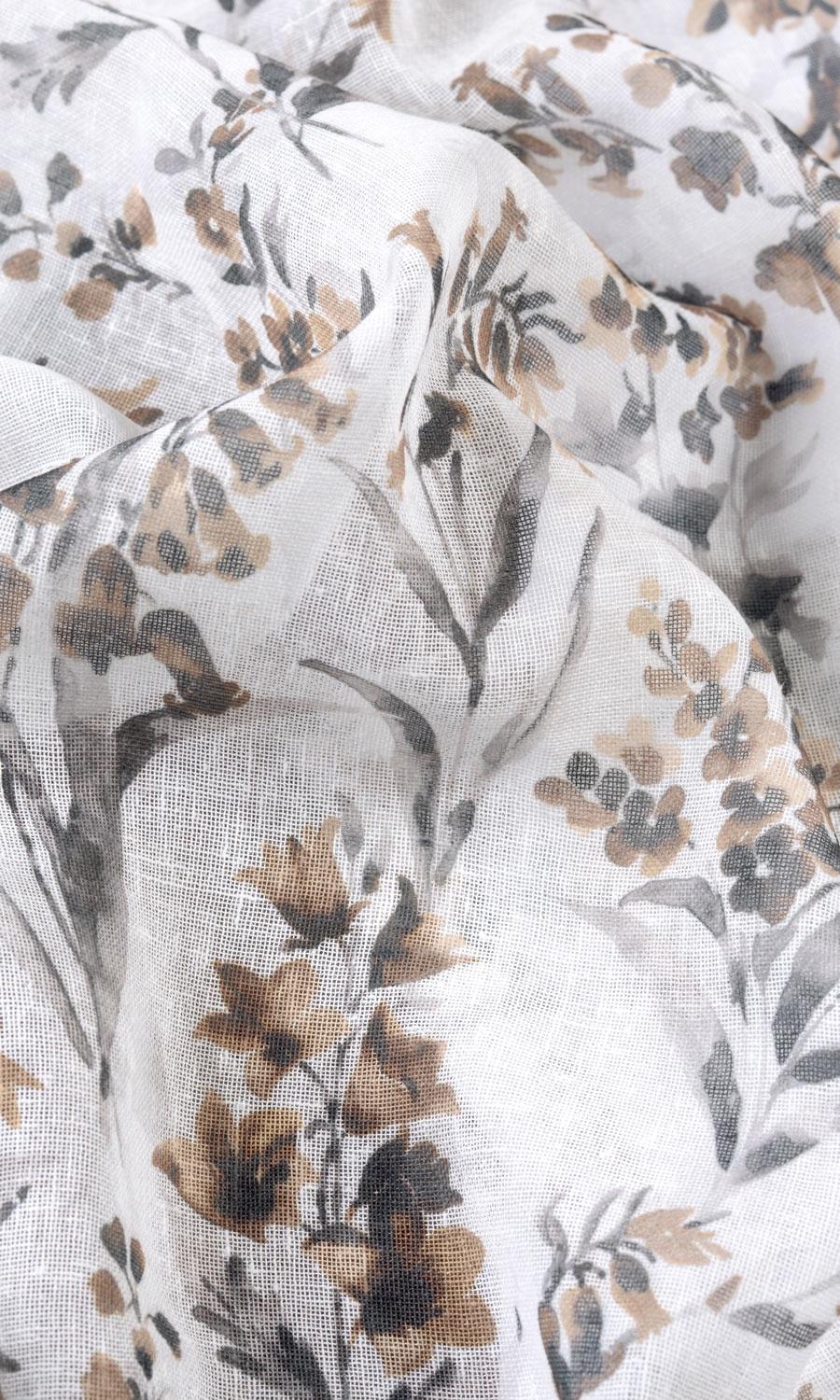 Sheer Floral Print Fabric By the Metre for Roman Blinds & Shades (Beige/ Brown)