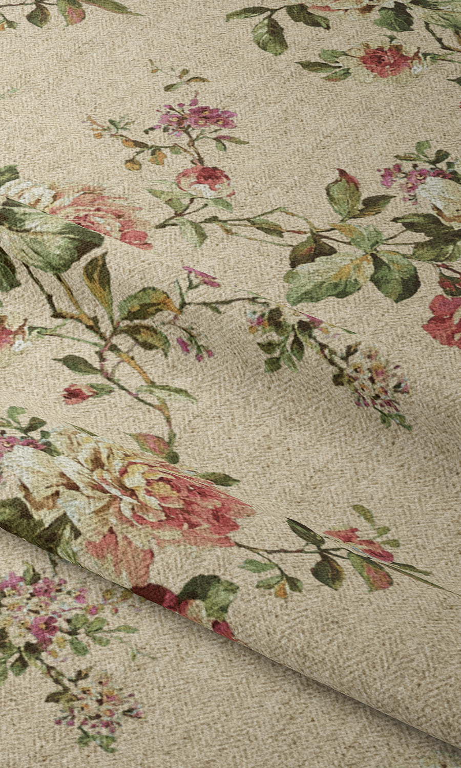 Floral Free Fabric Material Sample (Ochre/ Green/ Red)