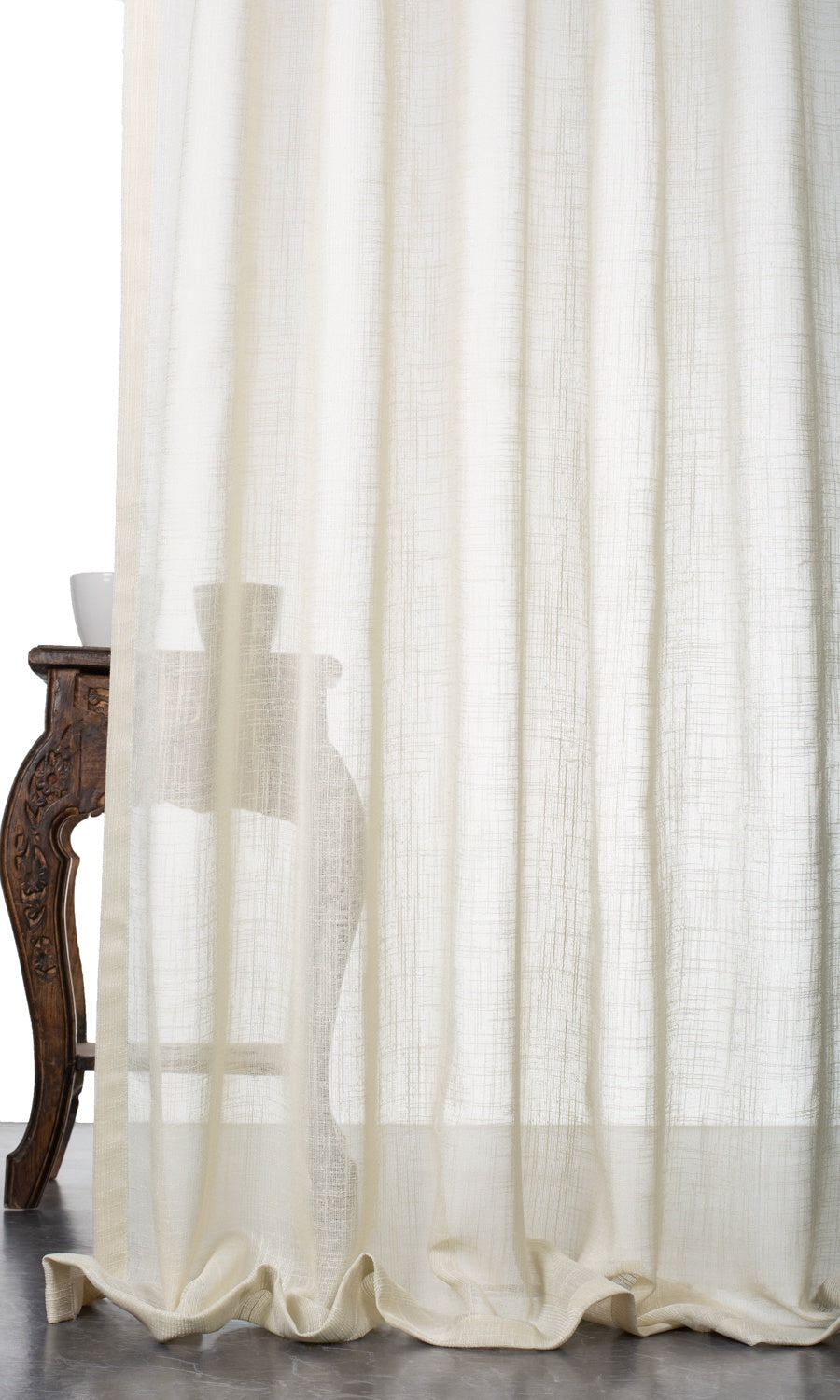 Textured Stripe Sheer Window Treatments Fabric By the Metre (Almond Cream)