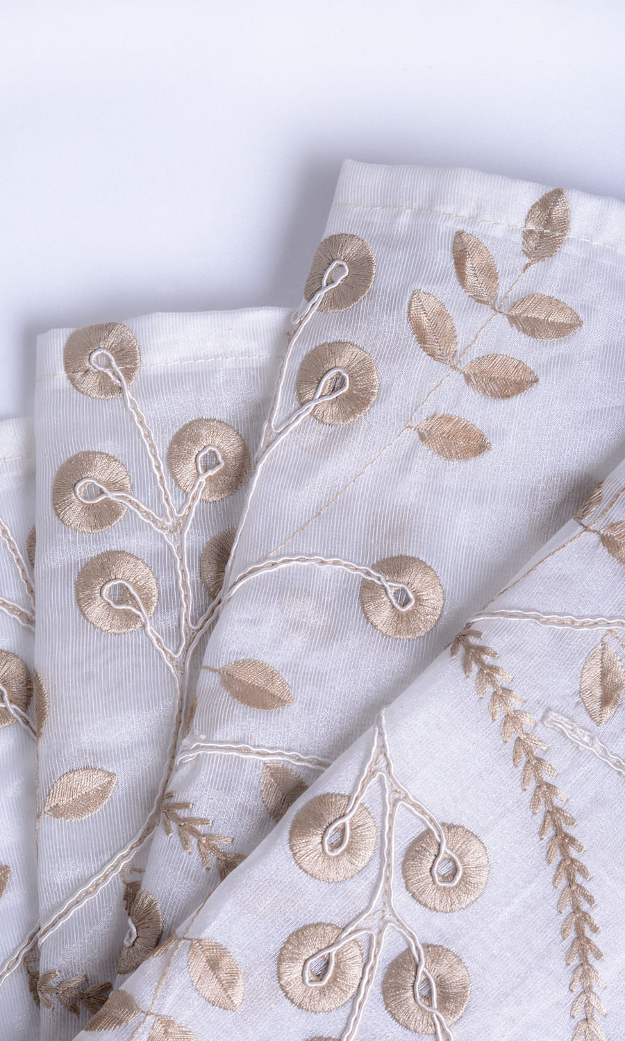 Nature Inspired Sheer Fabric Material By the Metre (White/ Golden Beige)