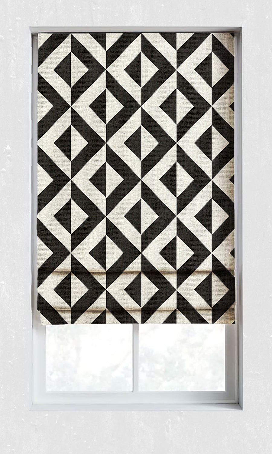 Geometrical Print Window Treatments Fabric By the Metre (Black/ Ivory)
