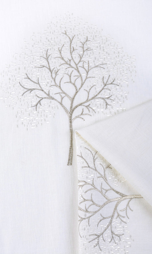 Embroidery Patterned Home Décor Fabric By the Metre (Pure White/ Gray)