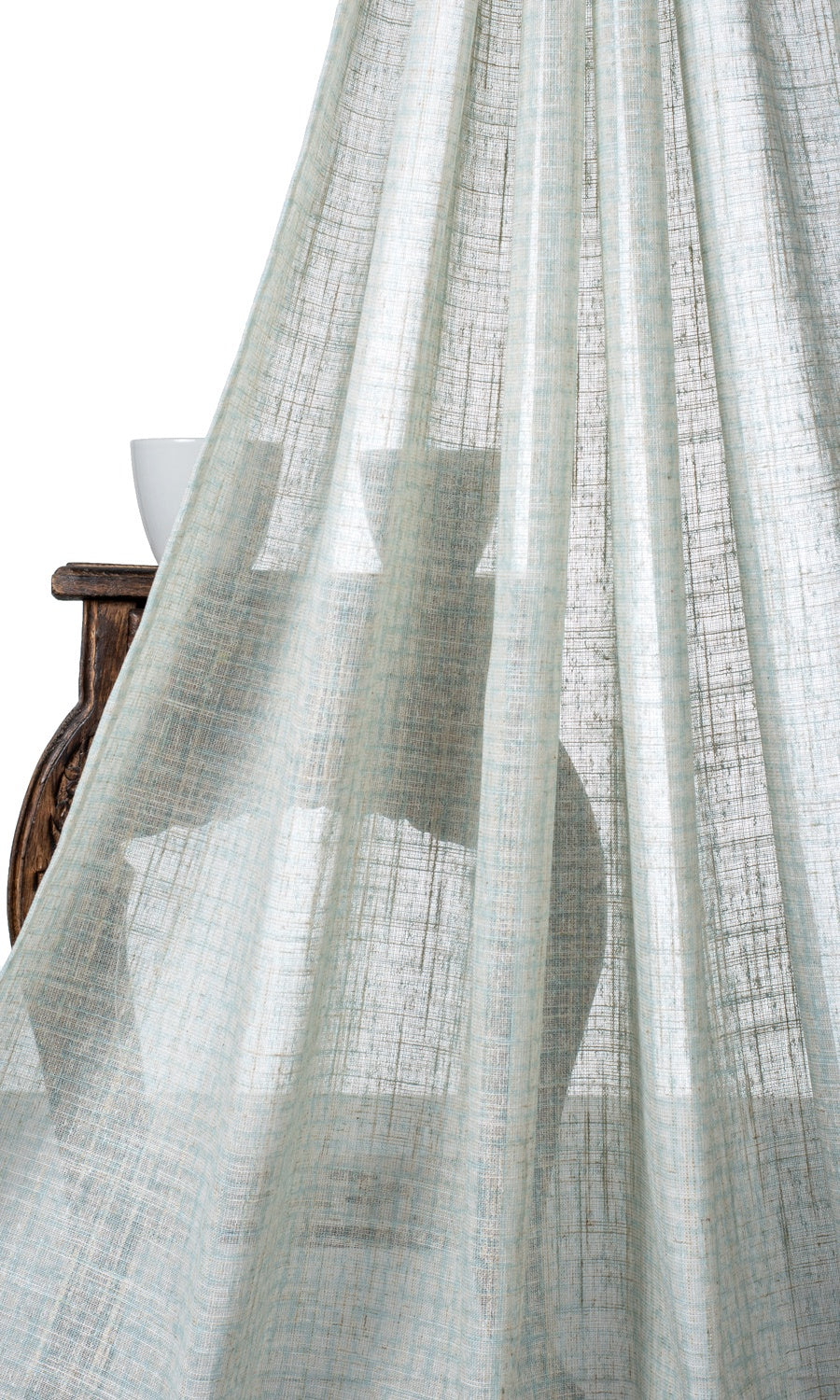 Sheer Linen Checked Home Textile Fabric Material By the Metre (Light Blue)