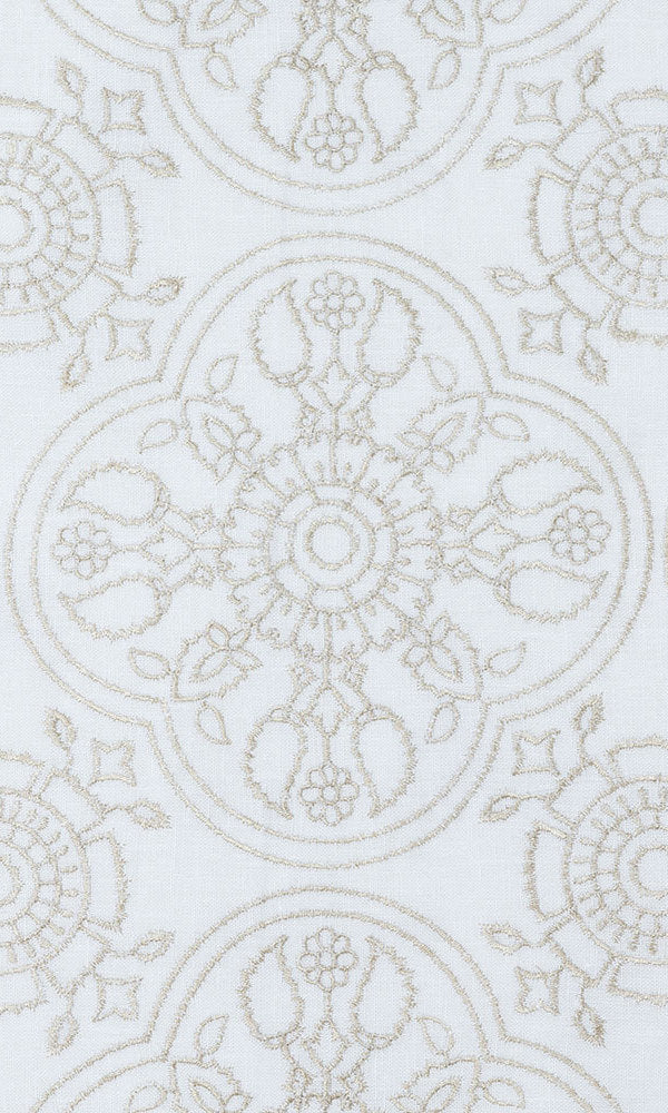 Floral Embroidered Linen Home Décor Fabric By the Metre (White/ Ivory)