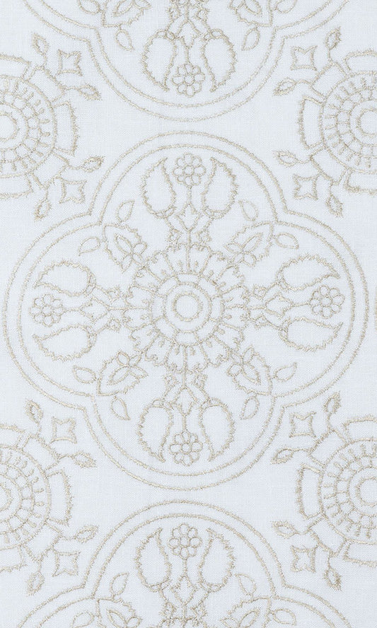Floral Embroidered Linen Home Décor Fabric By the Metre (White/ Ivory)