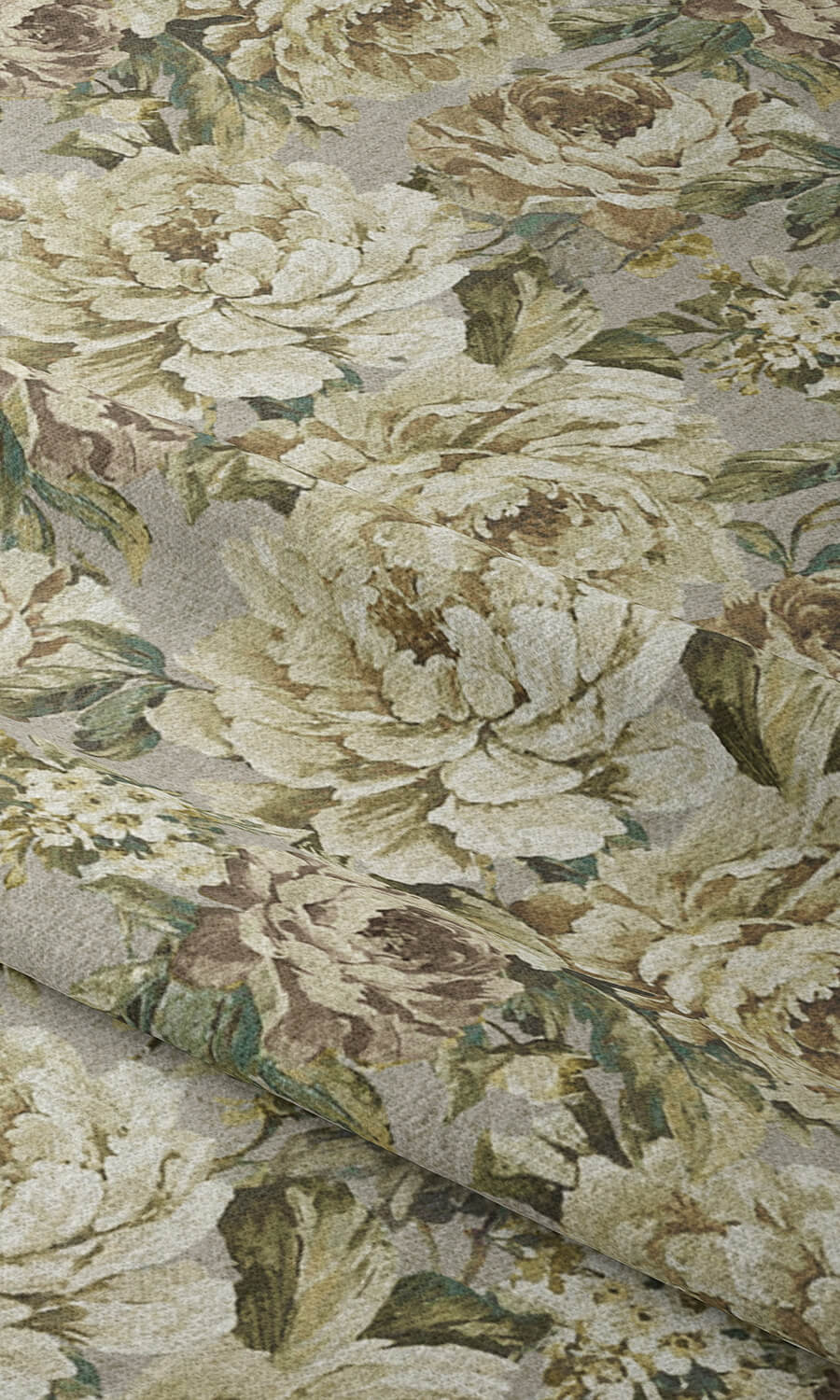 Floral Fabric Material By the Metre (Grey/ Ivory)