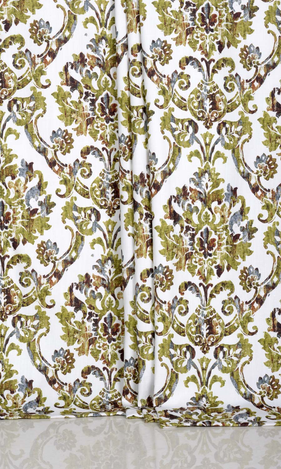 Damask Print Window Treatments Fabric Sample (Yellow/ Green/ Brown)