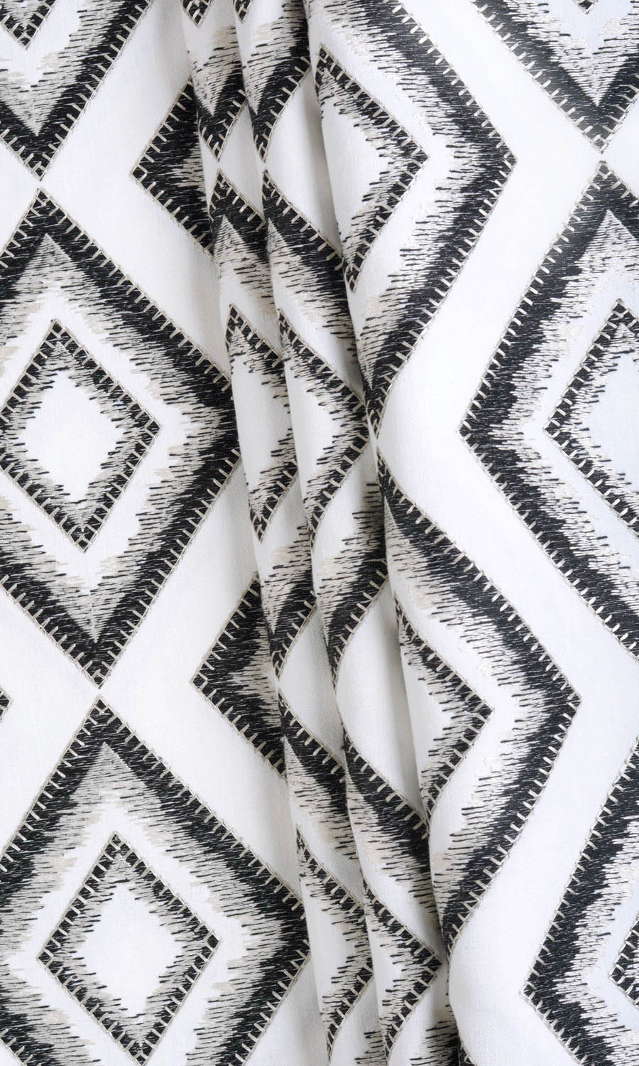 Geometric Patterned Home Textile Fabric Material Sample (White/ Black)