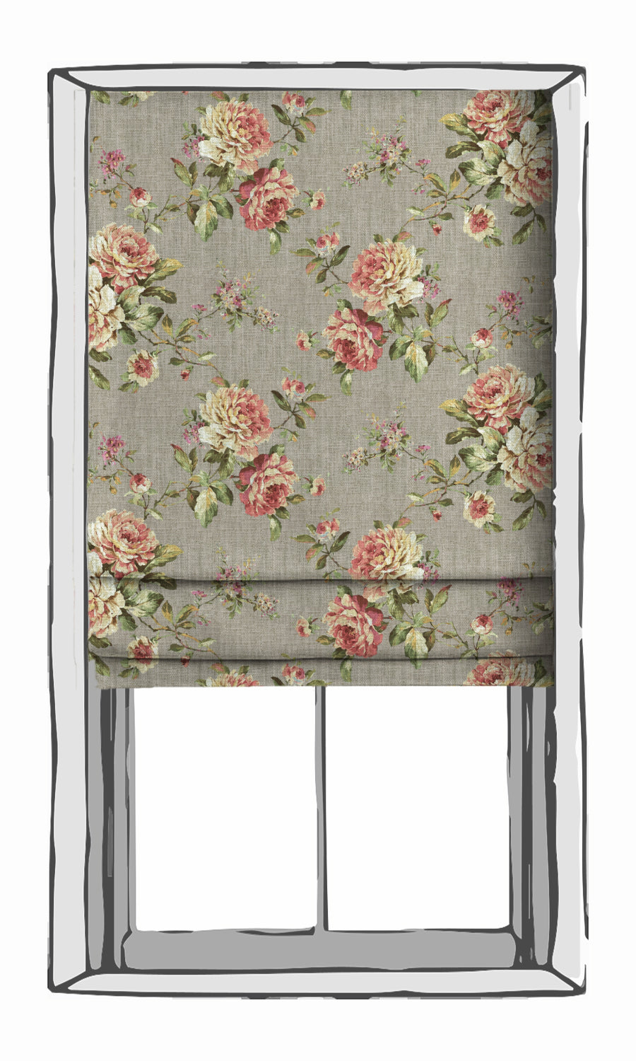 Country Floral Window Treatments Fabric Sample (Grey/ Pink)