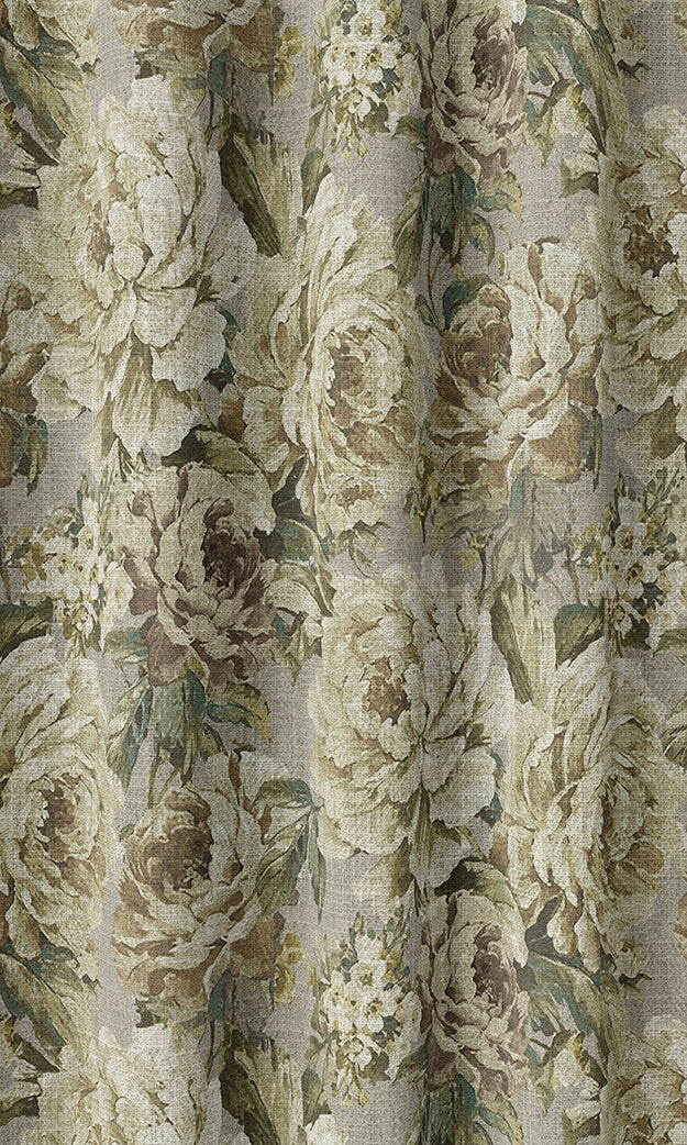 Floral Home Textile Fabric Material By the Metre (Grey/ Ivory)
