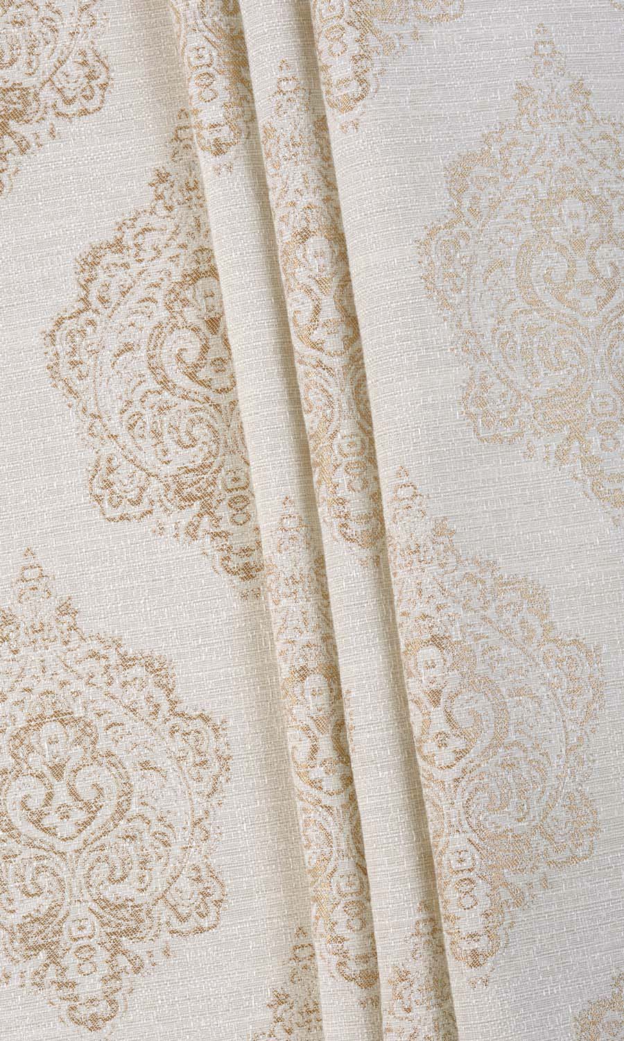 Damask Fabric Material By the Metre (Off White/ Pale Beige)