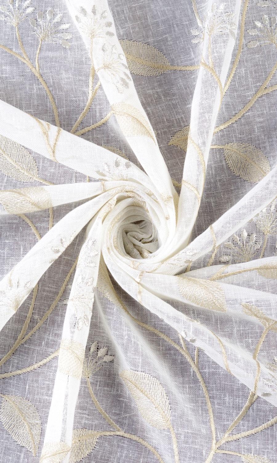 Sheer Floral Embroidered Free Fabric Material Sample (White/ Beige)