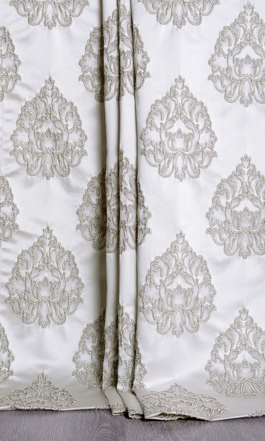 Damask Textured Home Décor Fabric By the Metre (Off White/ Black)