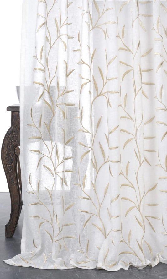 Sheer Floral Embroidered Blinds (White/ Beige)
