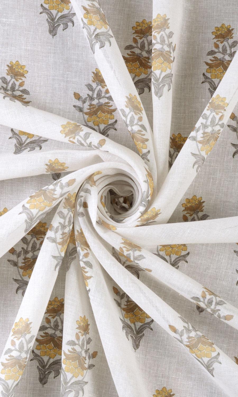 Sheer Floral Home Textile Fabric Material By the Metre (Cream/ Yellow)