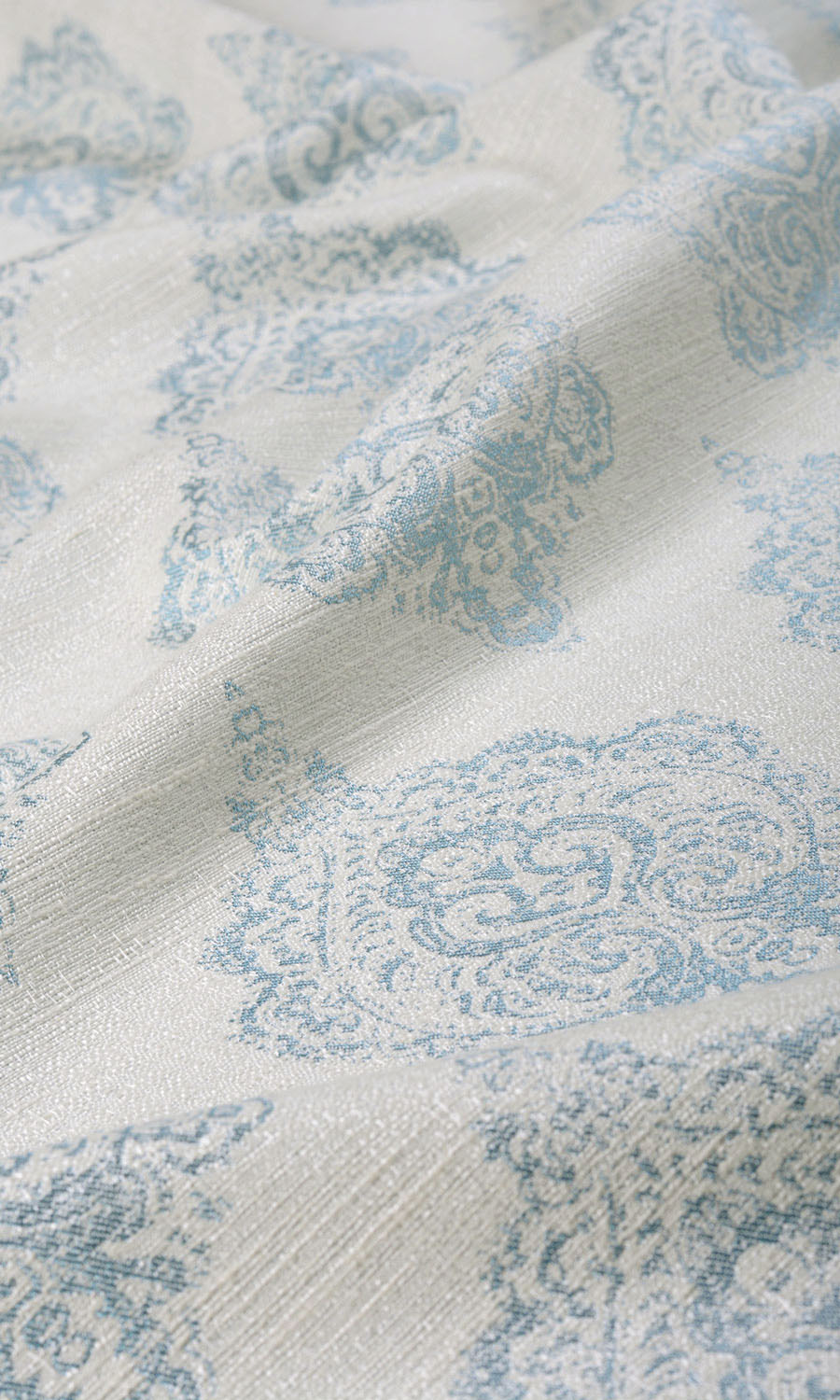 Damask Poly-Cotton Fabric By the Metre for Roman Blinds & Shades (White/ Blue)