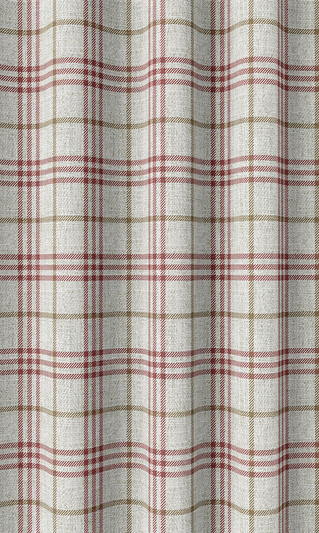 Modern Check Home Textile Fabric Material By the Metre (Linen White/ Red)