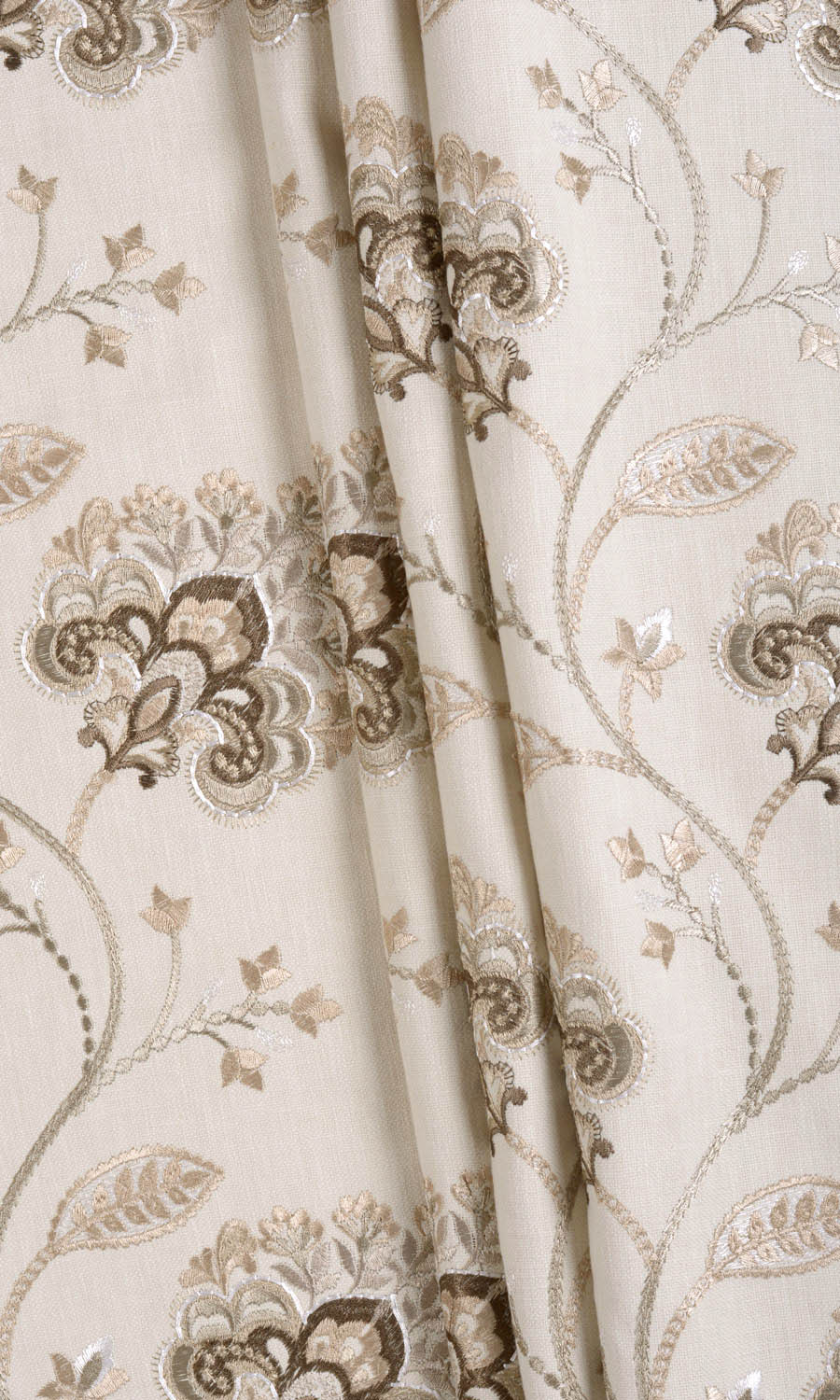 Vine Embroidered Fabric Material By the Metre (Latte Beige/ Brown)