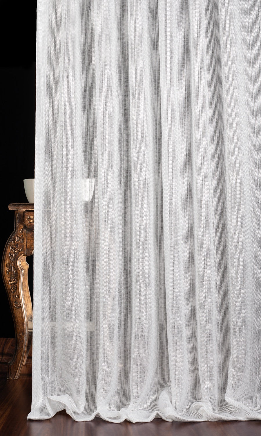 Textured Striped Sheer Window Treatments Fabric By the Metre (White)