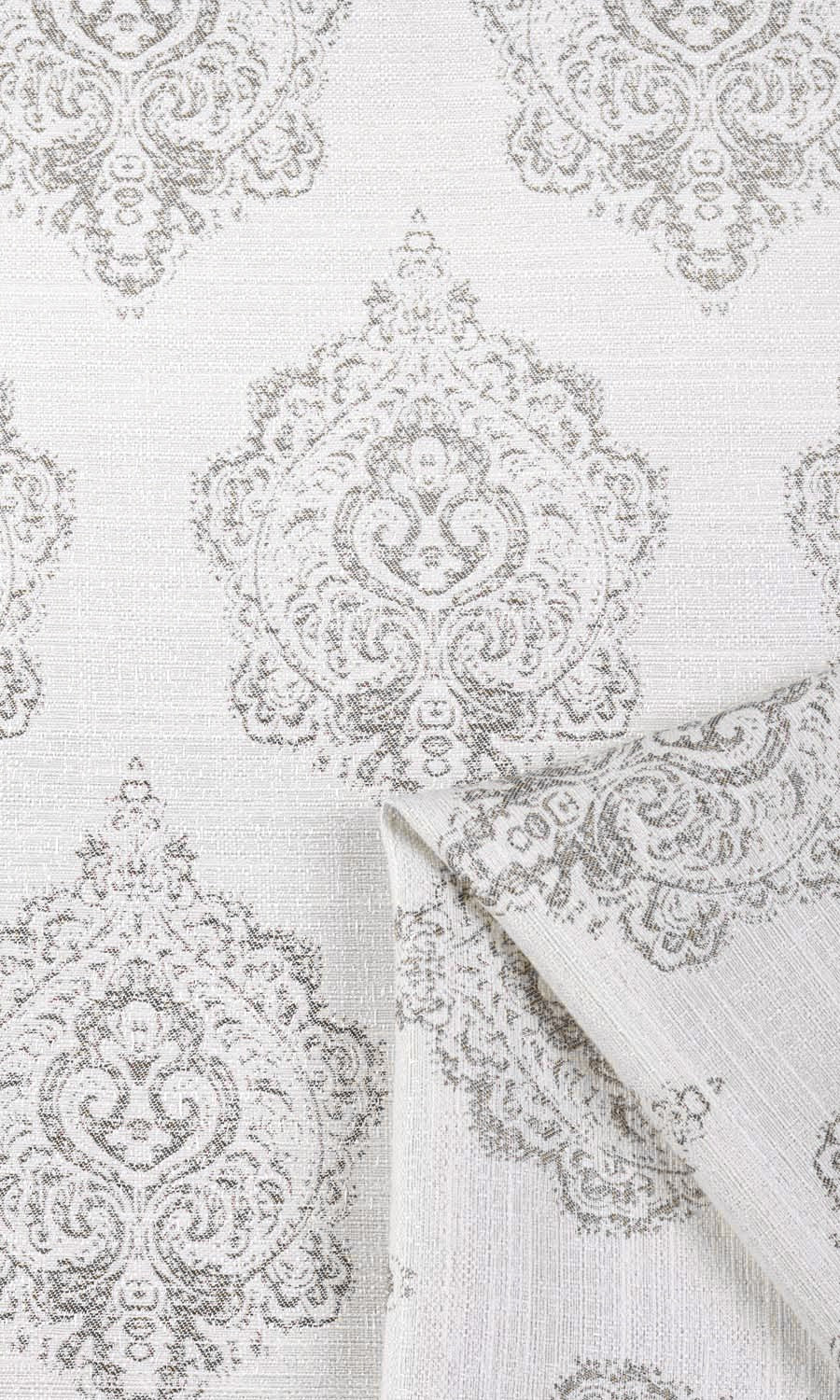 Damask Poly-Cotton Fabric Sample for Roman Blinds & Shades (Off White/ Gray)