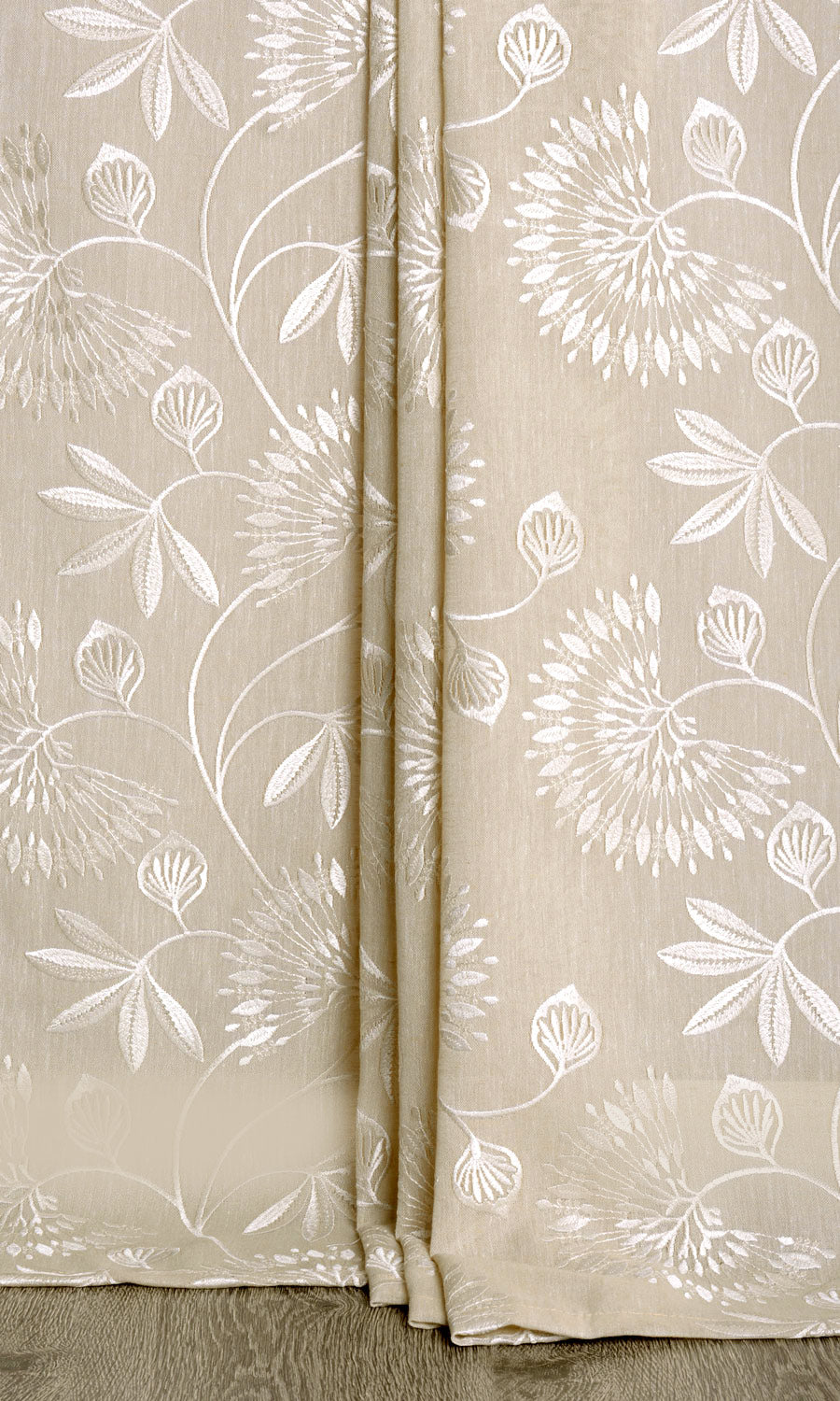 Floral Semi Sheer Window Treatments Fabric Sample (Wheat Beige/ White)