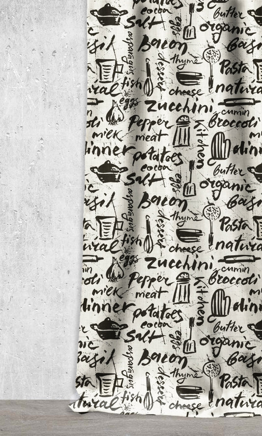 Cooking/Dining Theme Home Décor Fabric Sample (Black/ White)
