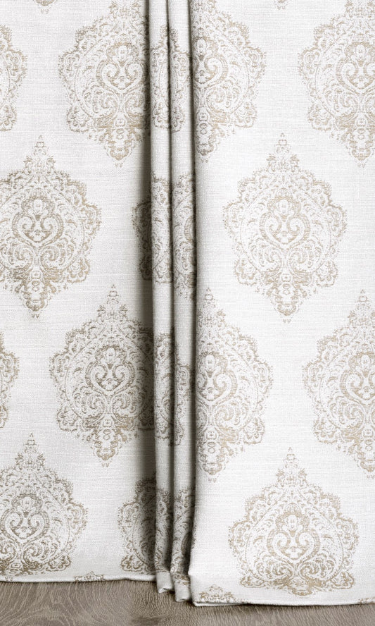 Damask Poly-Cotton Home Décor Fabric By the Metre (Cream/ Pale Beige)
